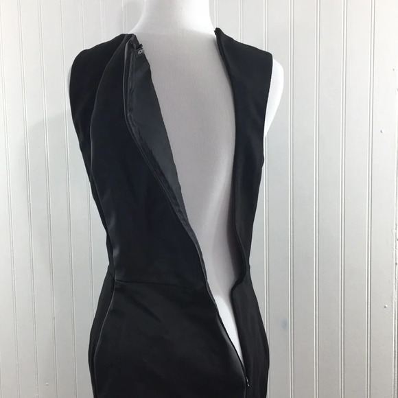 Kora Rae‎ Black Midi Sheath Dress Womens 6 Sleeveless Faux Leather Illusion - Picture 5 of 10